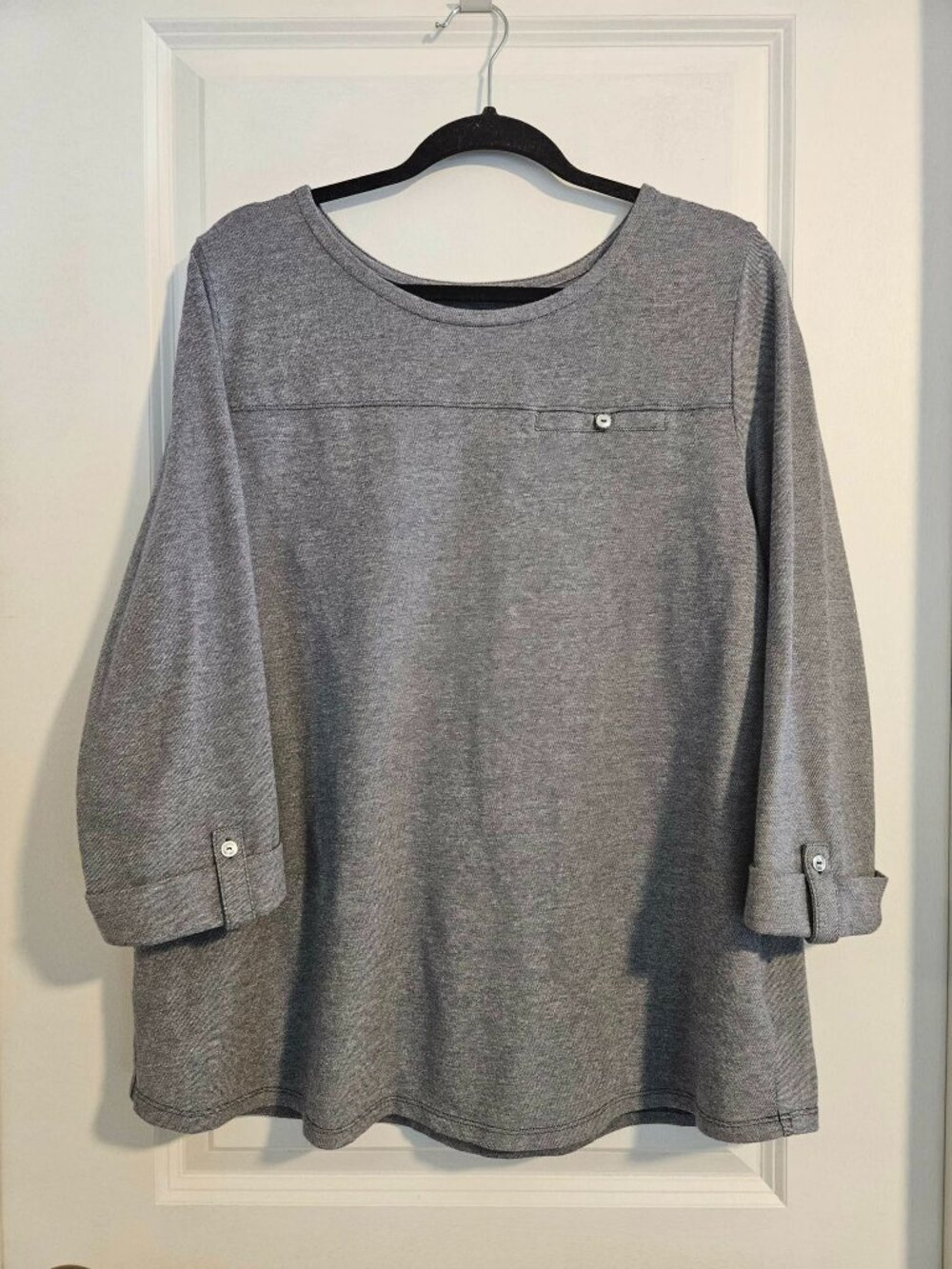 Croft & Barrow Blue/Gray Top XXL Roll Tab Sleeve Cotton Stretch Casual